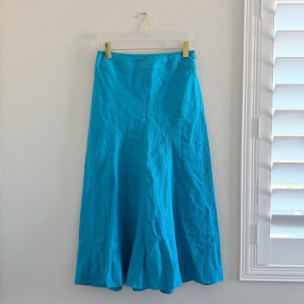 Talbots Maxi Skirt Pure Irish Linen Blue Gored Hem Career Modest Size 6